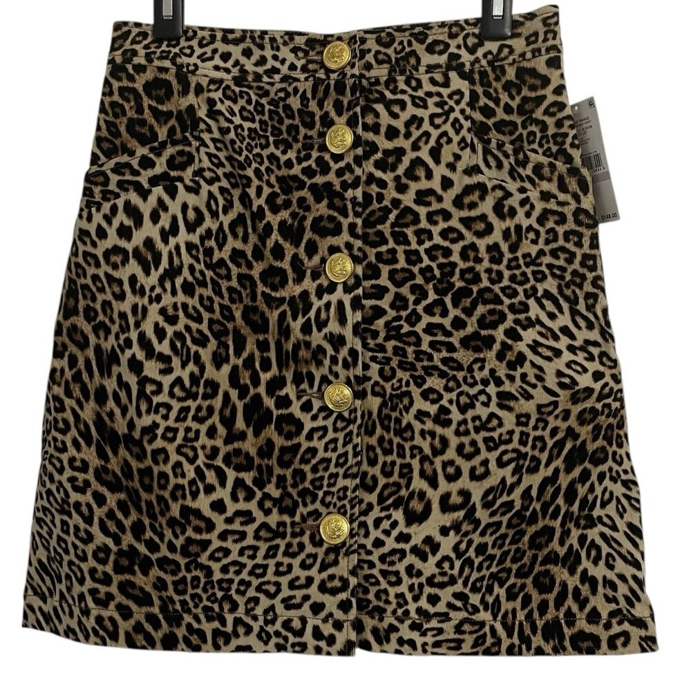 Karen Kane Womens Skirt Size 6 Leopard Animal Print Corduroy Button Front NWT